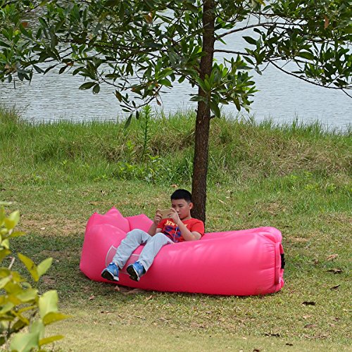 Armati Inflatable Lounger Patented Comfortable Headrest, Outdoor Air Sofa, Camp Bedding, Hammock with Carry Bag, Securing Stake and Bottle Opener (Pink)