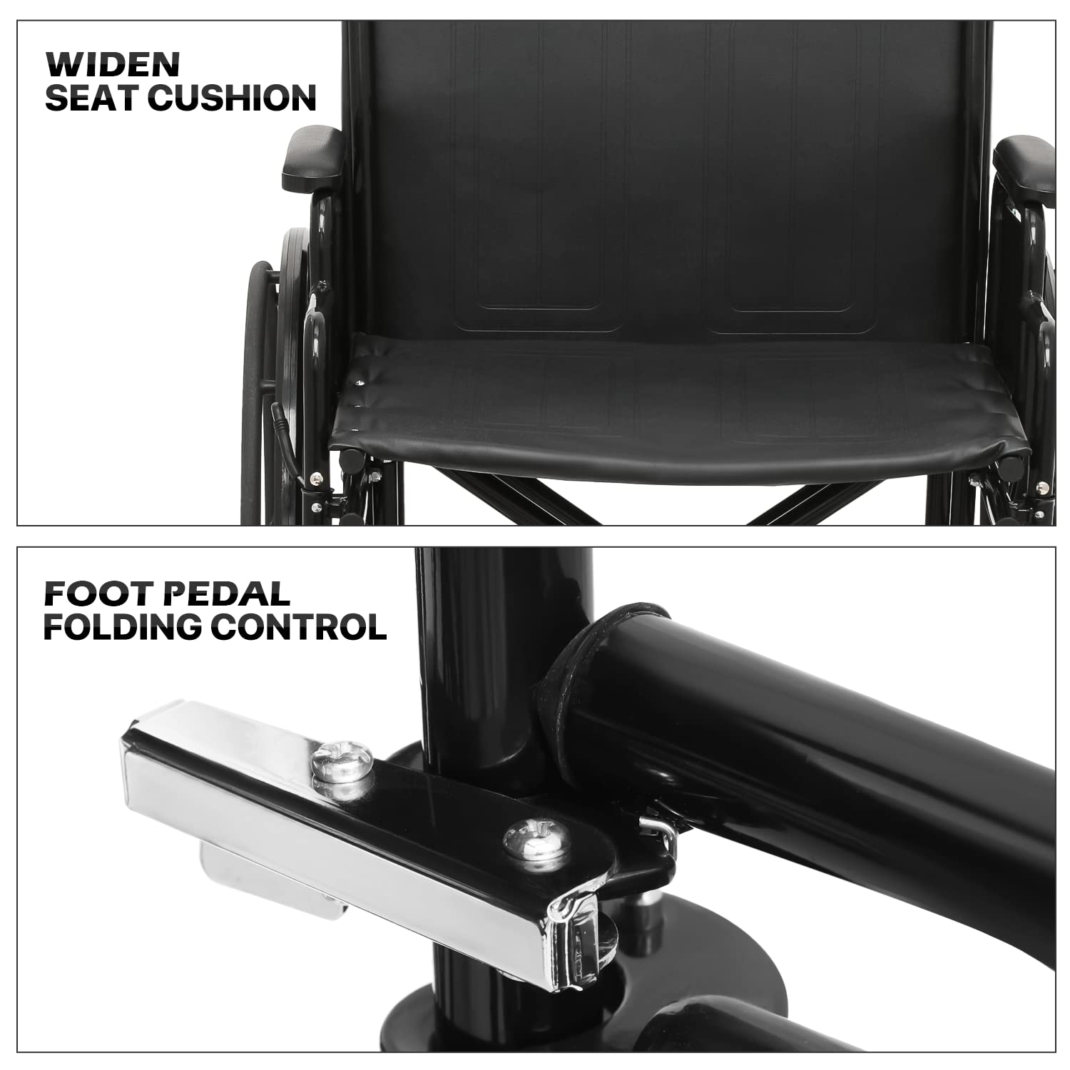 monicare Wide Foldable Bariatric Wheelchair for Adult 500-lbs Heavy-Duty Folding Transport Self-Propelled Wheel Chair with 24-Inch Seat