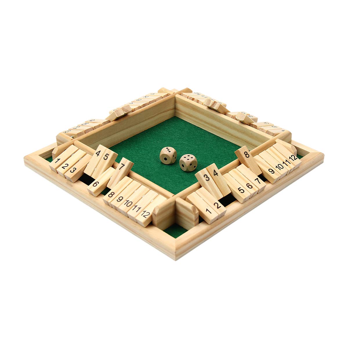 Kitchnexus 4-Player Shut The Box with 12 Numbers Wooden Table Game Classic Dice Board Toy