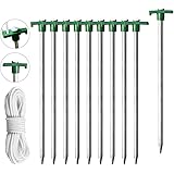 Eurmax Galvanized Non-Rust Camping Family Tent Pop Up Tent Stakes Ice Tools Heavy Duty 10pc-Pack, with 4x10ft Ropes & 1 Green