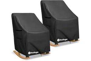 Exokugo Rocking Chair Cover 2 Pack 600D Heavy Duty Waterproof - Patio Furniture Covers for Outdoor Rocking Chairs - All Weather Protection 27x34x45 Inches Black