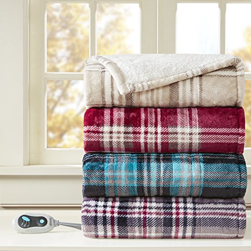 Beautyrest Reversible Sherpa to Fleece Electric Wrap Poncho Blanket Shawl Wearable, Auto Shut