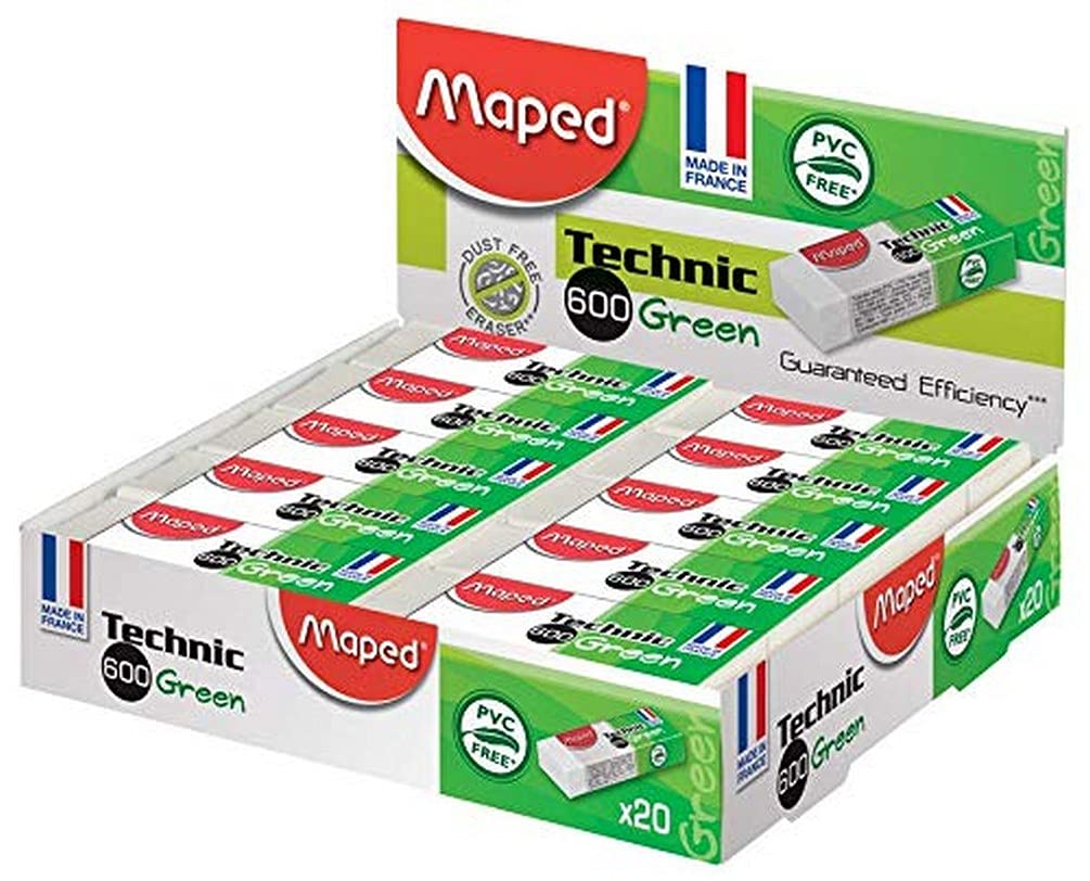 Maped Technic 600 Green Eraser - Made in France - Box of 20