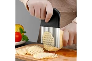 Large Safety Kitchen French Fry Chip Cutter, Large Crinkle Potato Slicer Wavy Masher, Stainless Steel Wavy Slicer Crinkle Cut