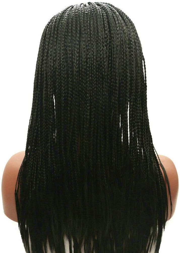 Braided Wigs for Black Women Afro America 1B Box Braided Synthetic Lace Front Wig Drag Queen Wig 26Inches - Image 4