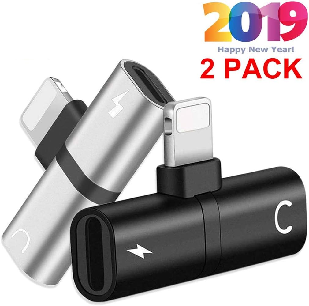 Headphone Jack Adapter for iPhone（2PC），Support for iPhone7/7 Plus/8/8Plus/X/XS/XS MAX/XR Splitter,mini Headphone Dongle 2 in 1 Accessories Cable Earphone Convertor,Car Charger Quick Charge Car Adapter