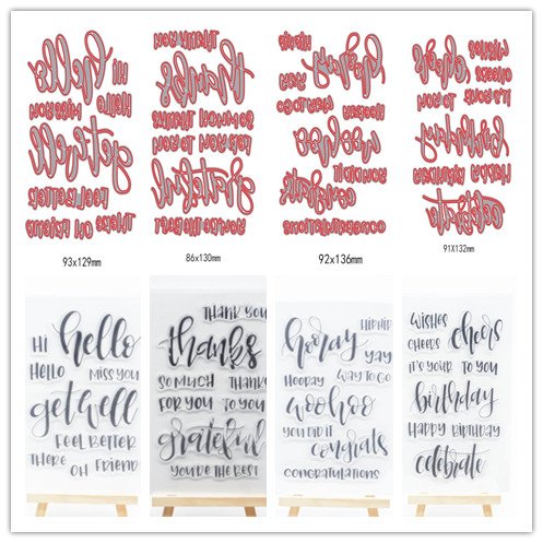 Welcome to Joyful Home Hello Thanks Hooray Wishes Dies cuttings and Clear Stamp for Card Making Decoration and Scrapbooking (4pcs Clear Stamp+Dies Cutting)
