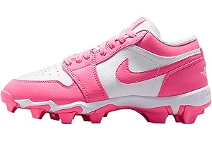 Jordan 1 Low Little/Big Kids' Cleats (White/Sunset Pulse/Digital Pink)