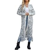 AOMEXAGA Womens Long Cardigan Sweater Boho Fringe Tassels Open Front Chunky Knit Coat 2026 Fall Winter Western Hippie Clothes