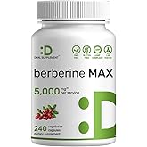 DEAL SUPPLEMENT Berberine Max Supplement with Turmeric, 5,000mg Per Serving, 240 Veggie Capsules – 97% Pure Berberine HCl – 20:1 Turmeric Root Extract – Vegetarian Friendly, Non-GMO
