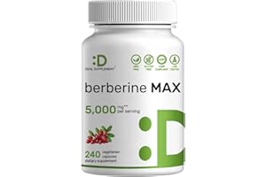 DEAL SUPPLEMENT Berberine Max Supplement with Turmeric, 5,000mg Per Serving, 240 Veggie Capsules – 97% Pure Berberine HCl – 20:1 Turmeric Root Extract – Vegetarian Friendly, Non-GMO