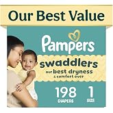 Swaddlers Diapers, Size 1 (8-14 lbs), 198 Count, Fragrance Free, Hypoallergenic, Absorbent, Pediatrician Recommended, Skin Safe
