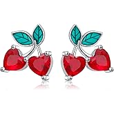 925 Sterling Silver Cherry Stud Earrings Red Fruit Cherry Jewelry for Women Wife
