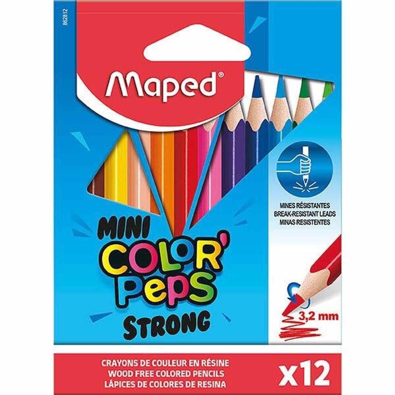 Maped - Strong Mini Color'Peps Colouring Pencils - 12 Ultra-Resistant and Ergonomic Colouring Pencils - Pack of 12 Small Pencils
