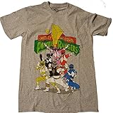 Mighty Morphin Power Rangers Retro Classic Distressed Graphic Mens T-Shirt Heather Grey