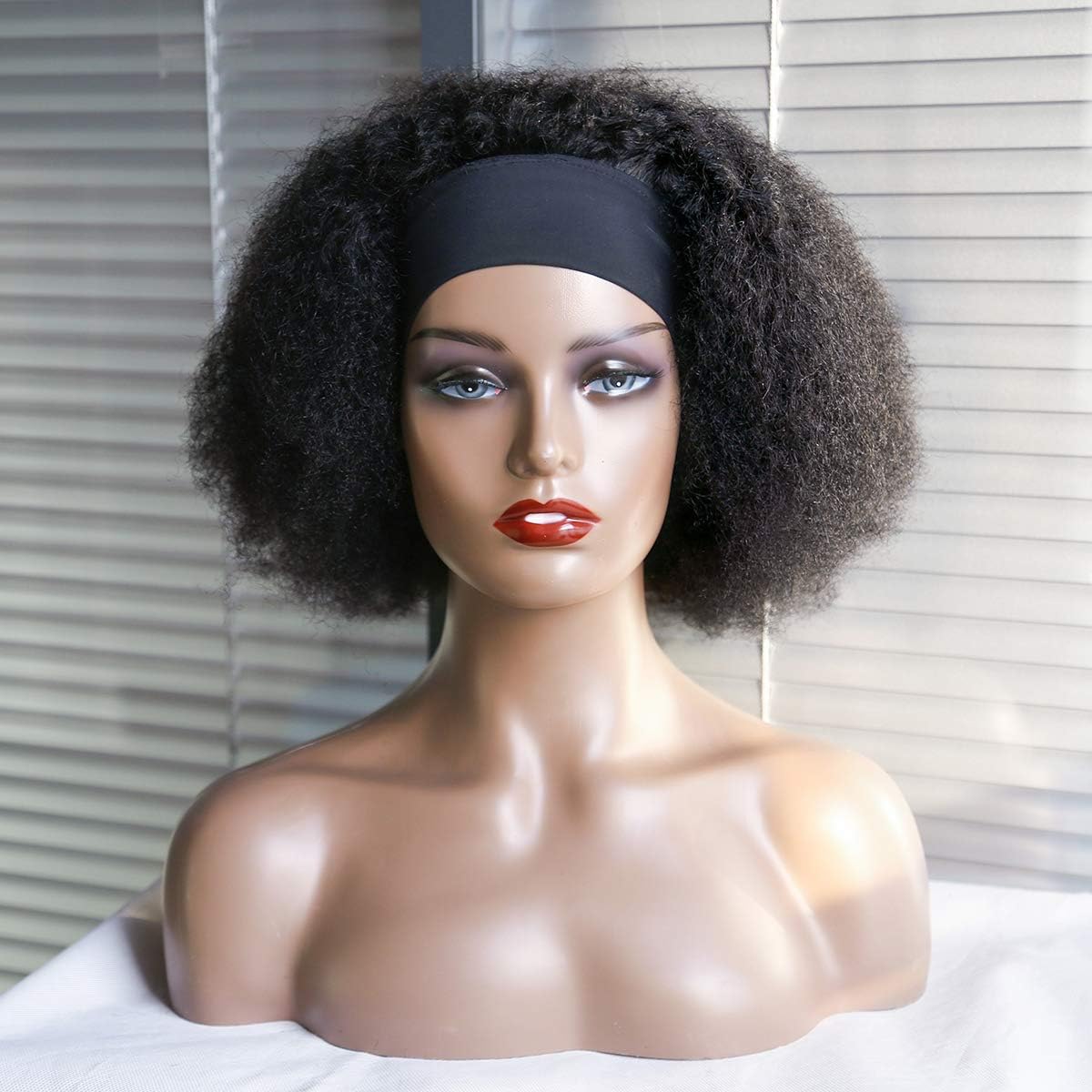 Headband Wig Human Hair 180% Density Curly Wigs for Black Women Glueless Wig with Band Brazilian Virgin Wear and Go Afro Kinky Curly Half Wig No Lace Front 10 Inch