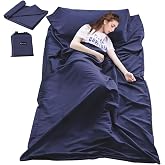 Lightweight Sleep Sack, Compact Sleeping Bag Liner Travel Sheets for Hotel | Soft Breathable Adult Sleep Sack, 4 Season Travel Sheet for Hostel Camping Backpacking Hiking, Machine Washable, 3 Sizes