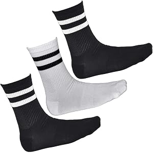 vitsocks Men's Classic Crew Sports Socks (3 PAIRS) Thin Athletic Tennis Skate Gym Tube Ribbed Cushioned Heel Everyday