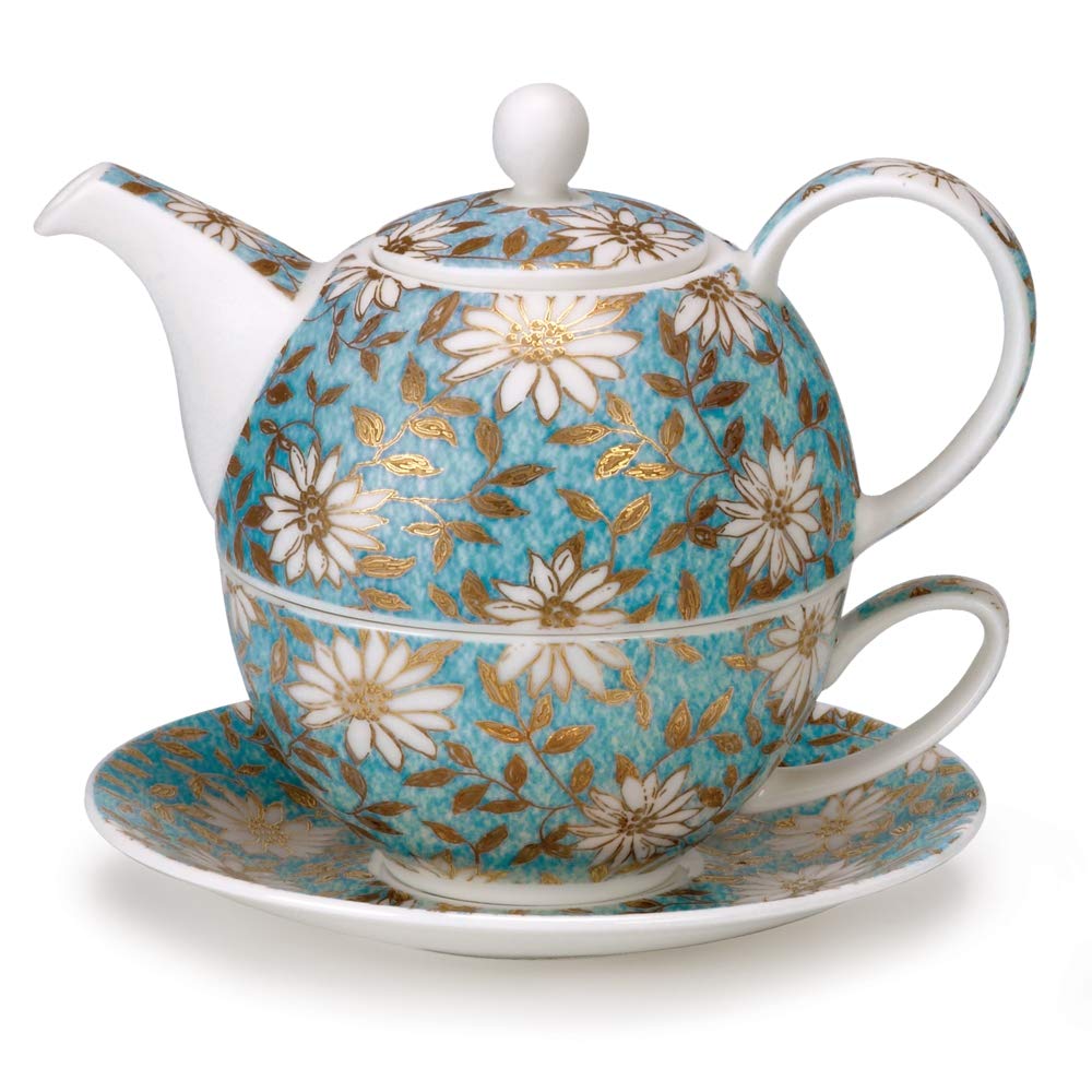 Dunoon China Nuovo Teal Tea for One, inc. Teapot, Cup & Saucer