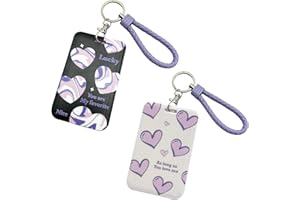 FGISAR 2 Pcs Kpop Photocard Holder Keychain Heart Style PC Holder Kpop ID Badge Holder with Keychain Student Bus Card Pendant Keychain Hard Shell Protective Photo Sleeves (Black and White)