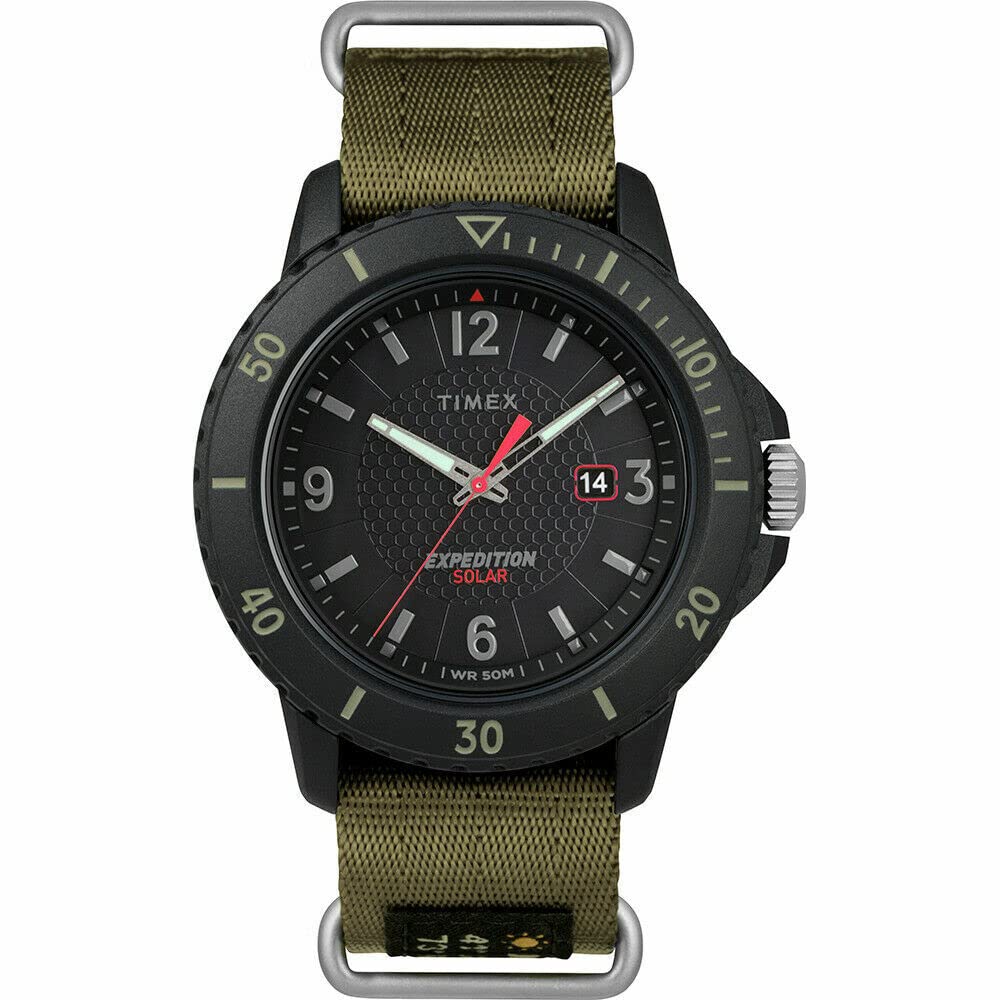 Timex Expedition Gallatin Solar Men's Nylon Strap Watch TW4B14500, Olive Slip-Thru, 44 mm