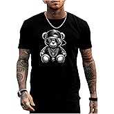 GORGLITTER Men's Bear Slogan Graphic Round Neck T Shirt Short Sleeve Summer Tee Tops
