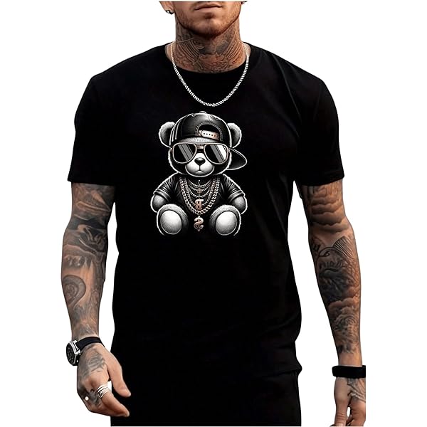 Verdusa Men's Graphic V-Neck T-Shirt - Short Sleeve, Drop Shoulder Casual Tee - View #3