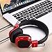 On Ear Headphones, Jelly Comb Wired Stereo Lightweight Foldable Headphones Headband Headsets with Microphone 3.5mm for Cellphones Smartphones Iphone Laptop Computer Mp3/4 Earphones (Black and Red)