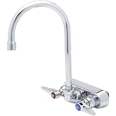 T&amp;S Brass B-1146 Wall Mount Workboard Faucet. 4" Centers with Gooseneck Spout and Lever Handles., Chrome