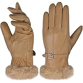 Harssidanzar Leather Gloves Women's Winter Thermal Dress Gloves Fur Lined For Cold Weather SL022US