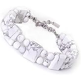 HASKARE Natural Stone Mens Crystal Bracelet Genuine Gemstone Calming Beads Bracelet for Men Handmade Jewelry Durable Adjustable Beaded Bracelet Unique Gift for Men Stuffer for Him Good Luck Guardian