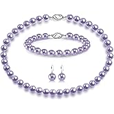 AOOVOO Pearl Necklace Set for Women, 8mm Round Shell Pearl Includes Stunning Bracelet and Dangle Earrings 3 Piece Jewelry, Birthday Christmas Gift for Mom Wife Sister Best Friend, Gift Box