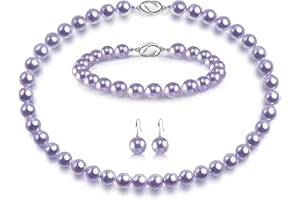 AOOVOO Pearl Necklace Set for Women, 8mm Round Shell Pearl Includes Stunning Bracelet and Dangle Earrings 3 Piece Jewelry, Birthday Christmas Gift for Mom Wife Sister Best Friend, Gift Box