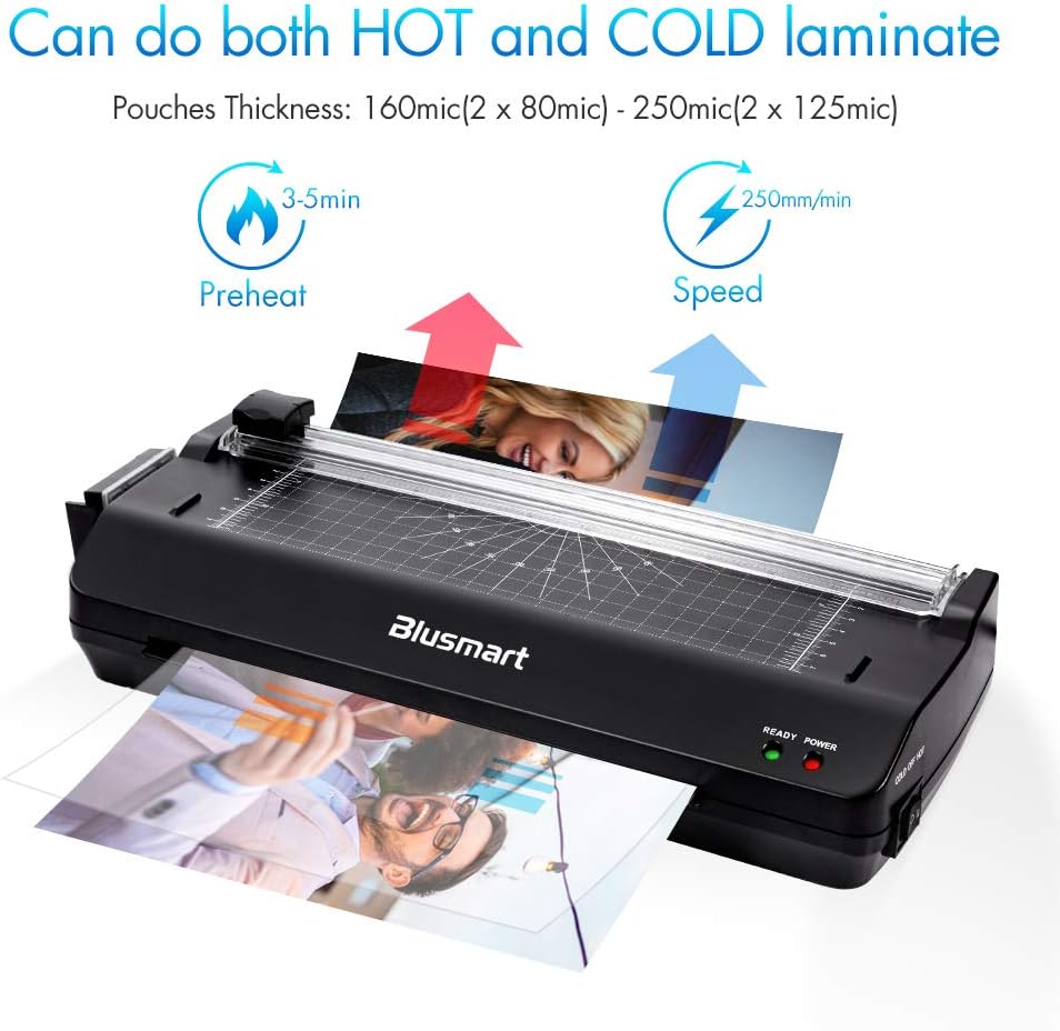 5 in 1 Blusmart Laminator Set, A4, Trimmer, Corner Rounder, 20 Laminating Pouches, Photo Frames, Black : Office Products