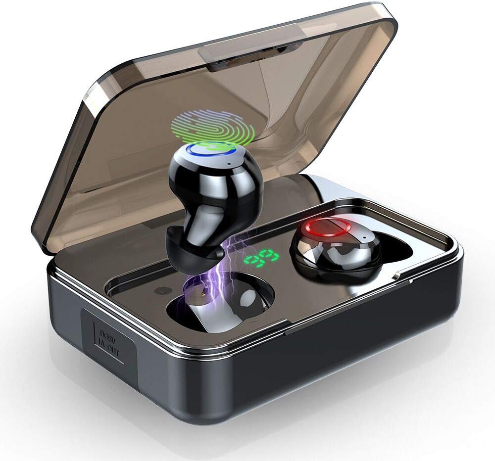 Wireless Headphones, Bluetooth 5.0 Headphones 120H Playtime, Deep Bass 6D Stereo Sound Wireless Earbuds with Touch Control, Low Latency, Instant Pairing, Stereo Calls, Smart LCD Digital Display