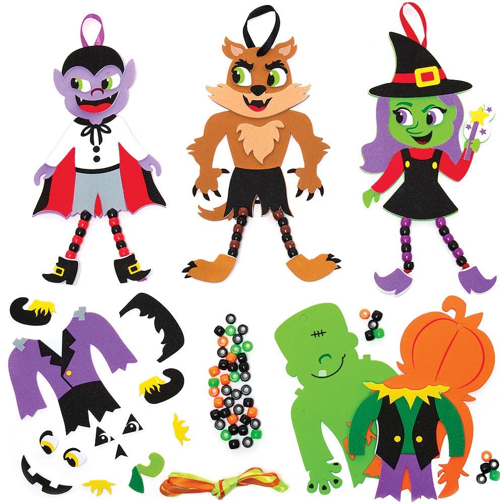 Baker Ross FX219 Halloween Bead Decoration Kits - Pack of 5, Craft Decorations for Kids Halloween Party, Arts and Crafts for Kids
