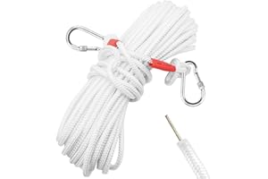 Jmlwlzx 5/16" x 66 ft Wire Center Flagpole Rope, White Braided Polyester Flagpole Halyard Rope with 2 Pieces Stainless Steel 