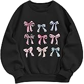 KEEVICI Girls Bow Sweatshirt Cute Graphic Sweatshirts Kids Kawaii Preppy Hoodie Long Sleeves Shirts Cotton Pullover