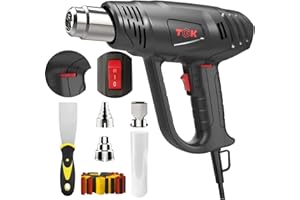 Heat Gun, TGK® 1800W Heavy Duty Hot Air Gun Kit 122℉~1202℉ Dual Temperature Settings with 3 Nozzle Attachments Overload Protection for Crafts, Shrink Wrapping/Tubing, Paint Removing, Epoxy Resin