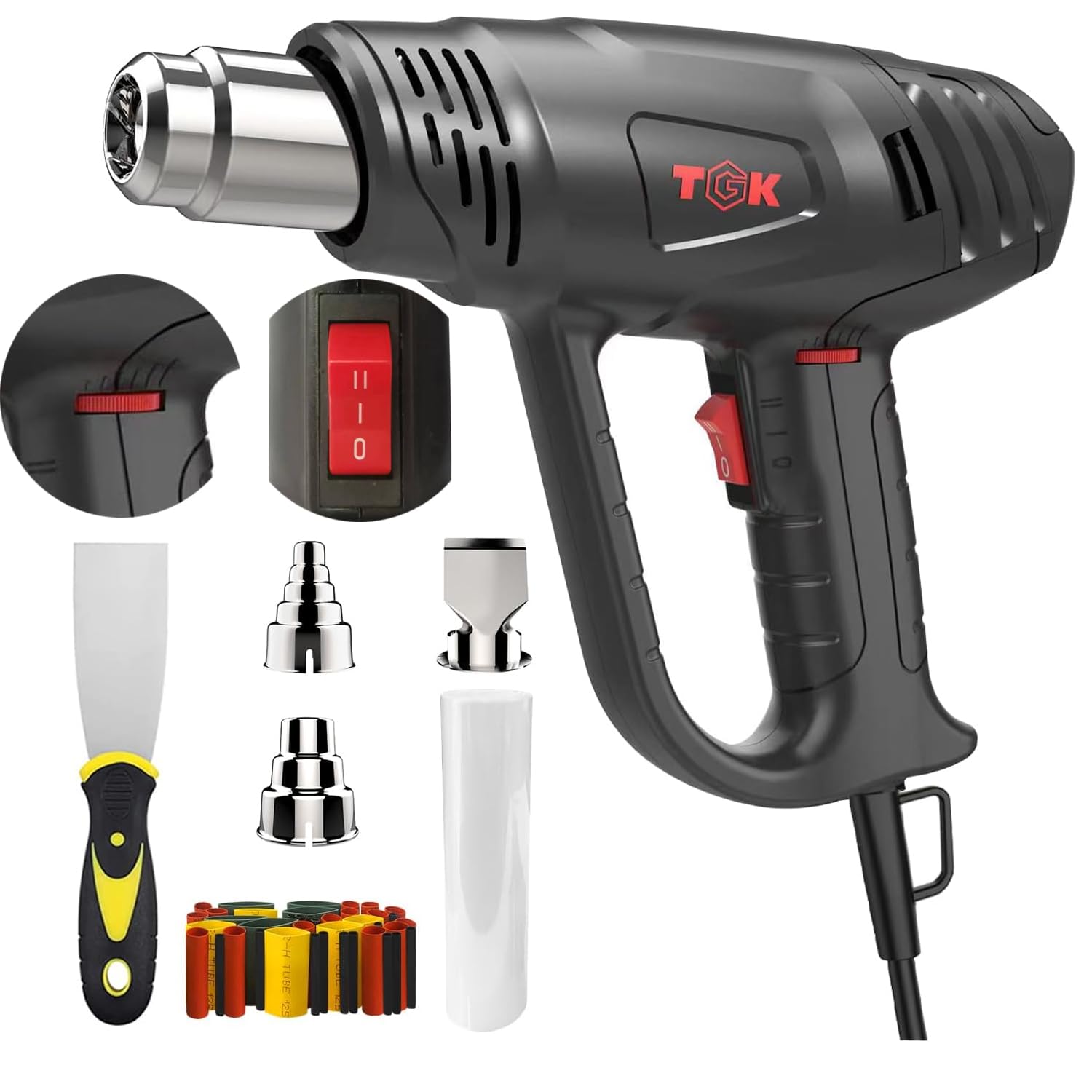 Photo 1 of Heat , Tgk® 1800W Heavy Duty Hot Air Gun Kit 122?~1202? Dual Temperature Settings with 3 Nozzle Attachments Overload Protection for Crafts, Shrink Wrapping/Tubing, Paint Removing, Epoxy Resin