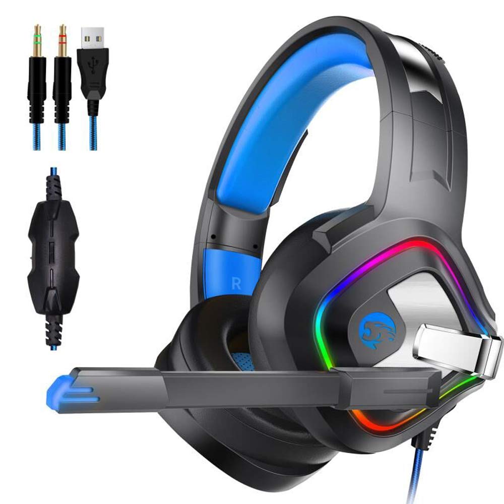 Likorlove Gaming Headset for Xbox one PS4, 4D Surround Sound Over Ear Headphones with Noise Cancelling Mic, LED Lights, Volume Control for PC Laptop Mac iPad Nintendo Switch
