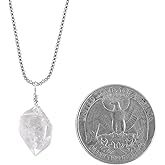 YANARA Natural Raw Herkimer Diamond Quartz Pendant Necklace Women, April Birthstone, Rough Crystal, Dainty Gemstone, Chakra Energy Crystal, Silver Plated Chain 18 inch