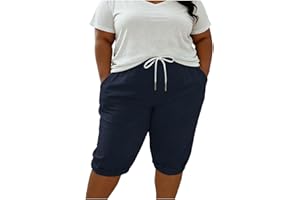 Women Plus Size Capris Summer High Waisted Stretchy Drawstring Capri Pants Lightweight Breathable Crop Slack with Pockets