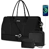 ETRONIK Weekender Bags for Women, Large Travel Duffle Bag with Shoe Compartment & Wet Pocket, Carry On Tote Bag Gym Overnight Bag with Toiletry Bag for Hospital 3 Pcs Set, Large Size, Black