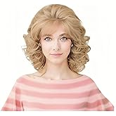 Rugelyss Vintage Short Blonde Beehive Wig with Bangs Curly Wavy Heat Resistant Synthetic Hair Wigs for Women fits 70s 80s Costume or Halloween and Party