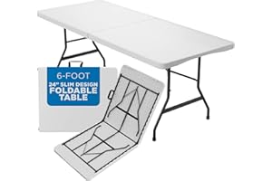 Sorfey Narrow Folding Table 6 Foot X 24-inch, White Plastic