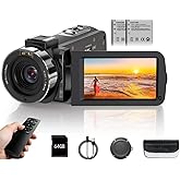 MiyoSavor4K Video Camera Camcorder 80MP 30FPS with IR Night Vision,18X Digital Zoom Camera Recorder 3.0 Inch 270 Degree Rotation Screen for YouTube with Remote Controller, 2 Batteries, 64GB SD Card