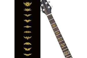 PLIGREAT 2 Pcs Guitar Inlay Stickers, Guitar Fretboard Markers Golden Wings Decals for Acoustic Guitars Electric Guitars Bass Decor Musical Instrument Decorations Removable DIY Guitar Neck Stickers