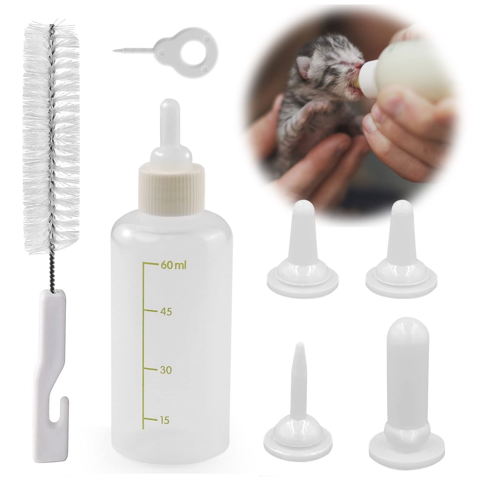 onebarleycorn - Puppy Nursing Bottle Kit, Puppy Milk Feeding Bottles Set Dog Cat kitten bottles With 4 Replacement Nipples Milk Feeder Nursing Care Set and 1PCS Nipple Brush