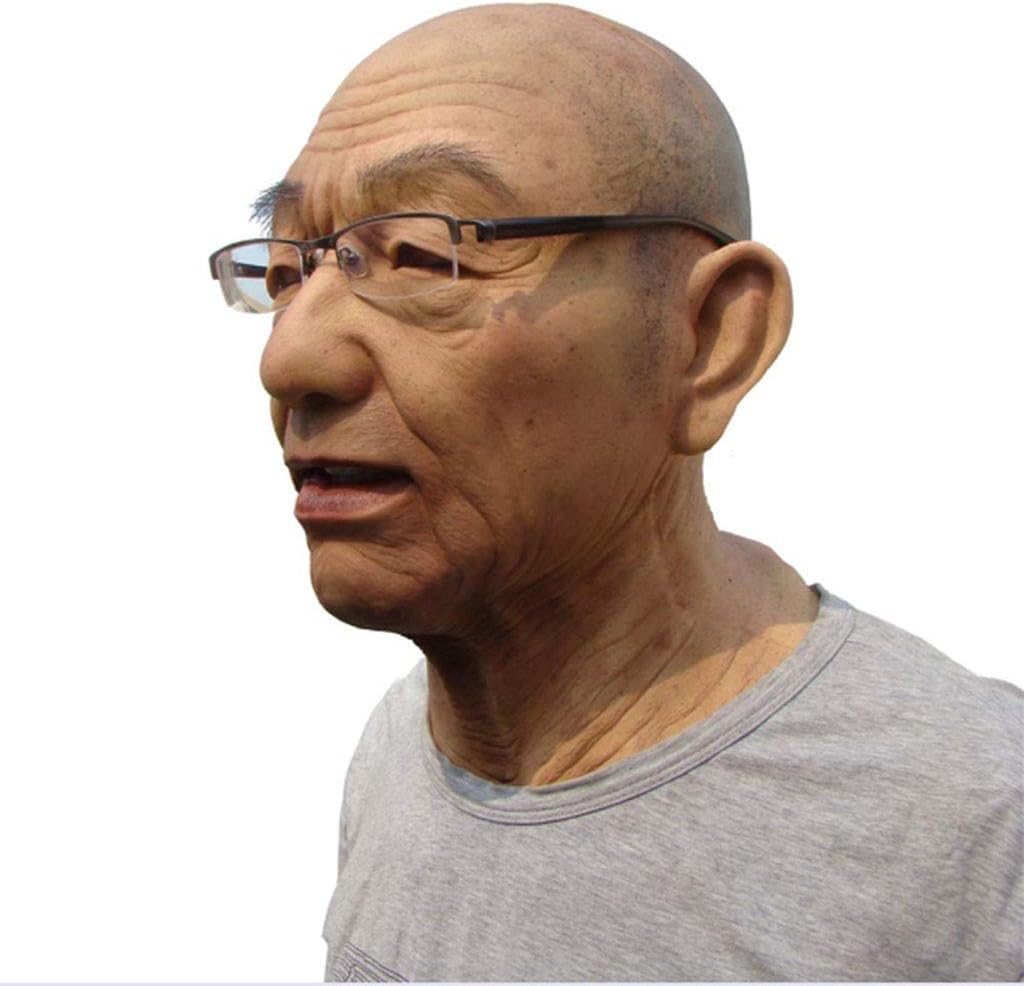 Old Man Silicone Mask Realistic European Male Face Full Headwear for